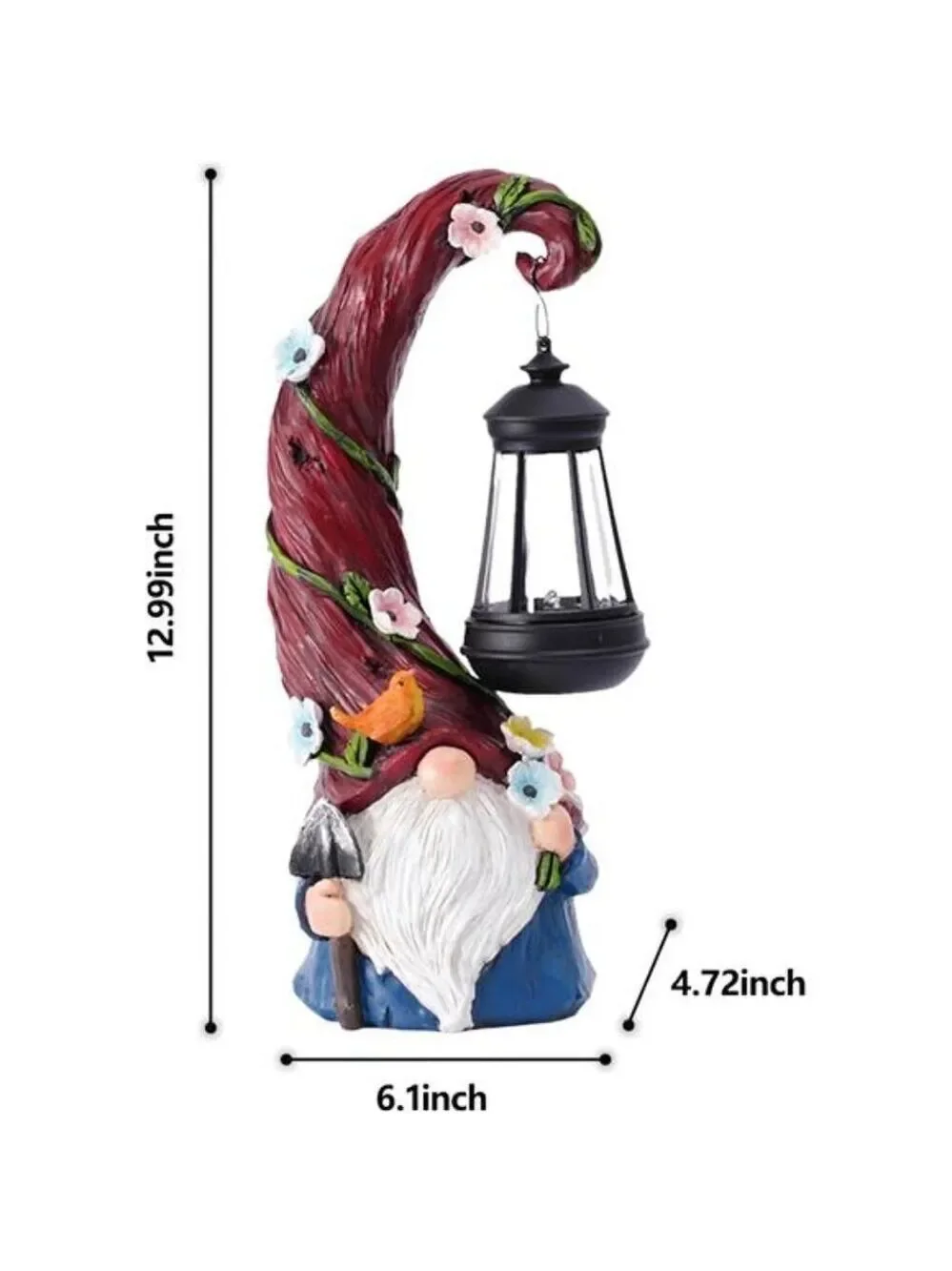 Solar Gnome Garden Statue with Lantern Light Outdoor Yard Patio Decor Gift